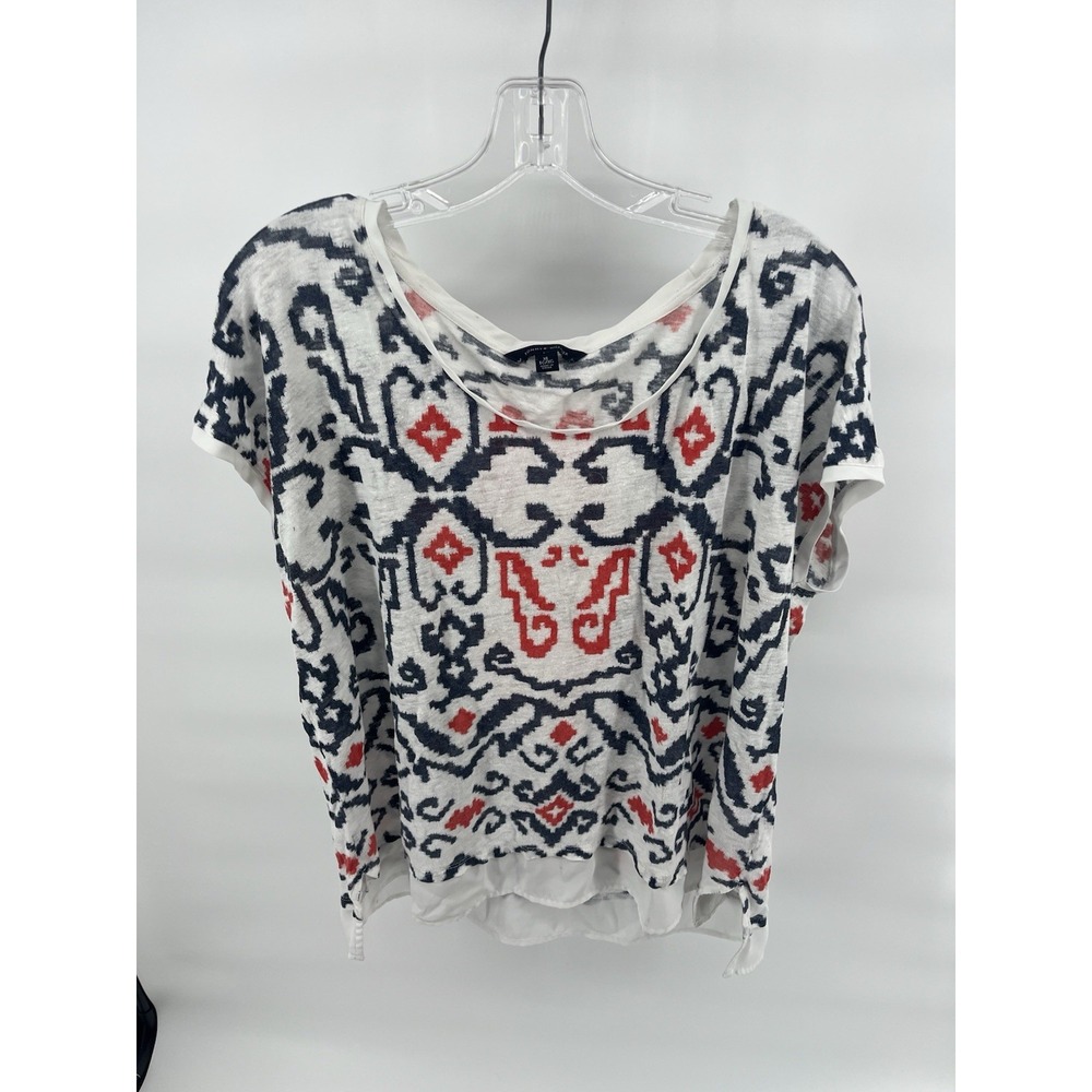 Tommy Hilfiger Women's Boho Short Sleeve Round Neck 100% Linen T-Shirt‎ XL